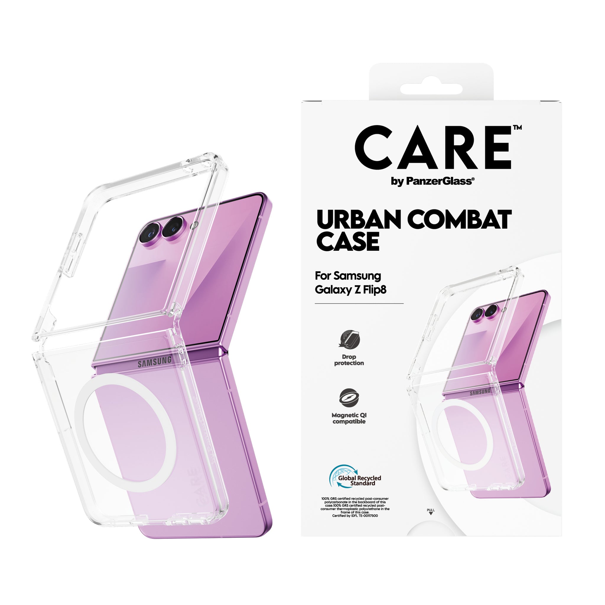 CARE™ by PanzerGlass® Urban Combat Case Transparent w. White Qi Samsung Galaxy Z Flip7 | new Z Flip7